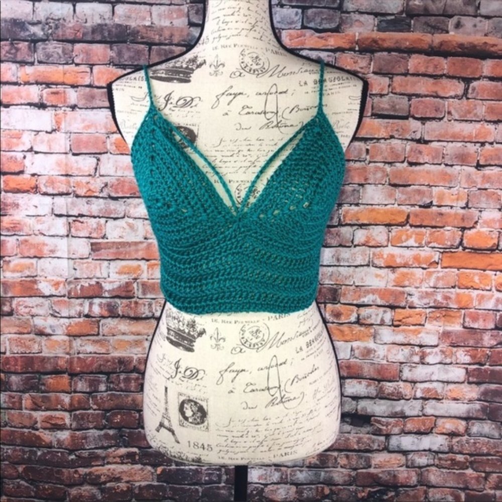 HP! Handmade Crochet cool green bralette crop top